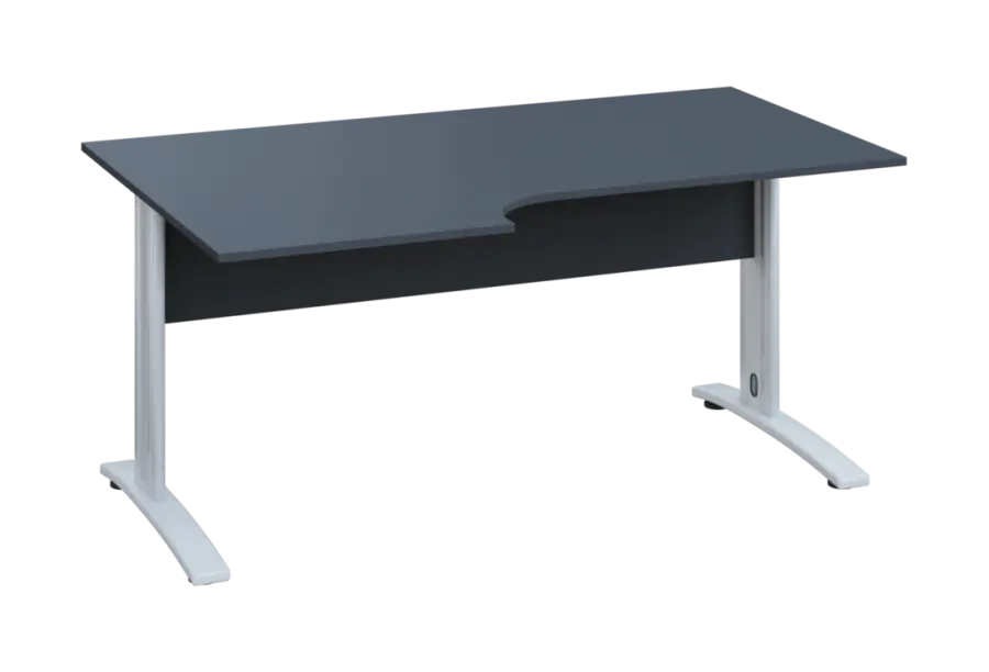 ERK 18 - 166 stůl kancelářský, rohový, levý, kovová podnož bílá, deska 18 mm, široký 1600 mm, antracit